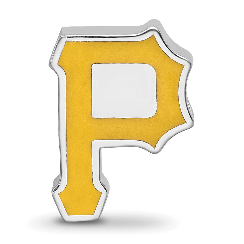 Sterling Silver Rhodium-plated MLB Pittsburgh Pirates Letter P Enameled Bead