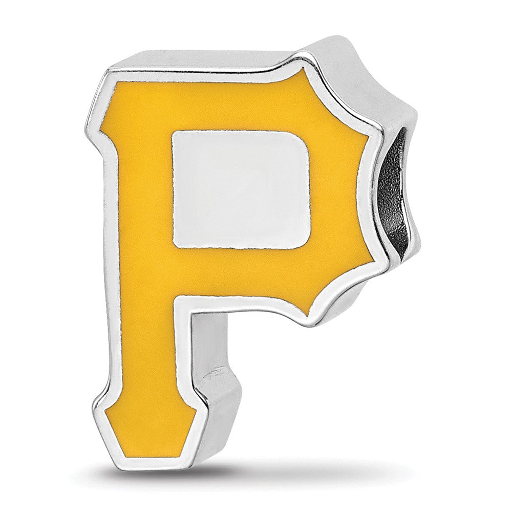 Sterling Silver Rhodium-plated MLB Pittsburgh Pirates Letter P Enameled Bead