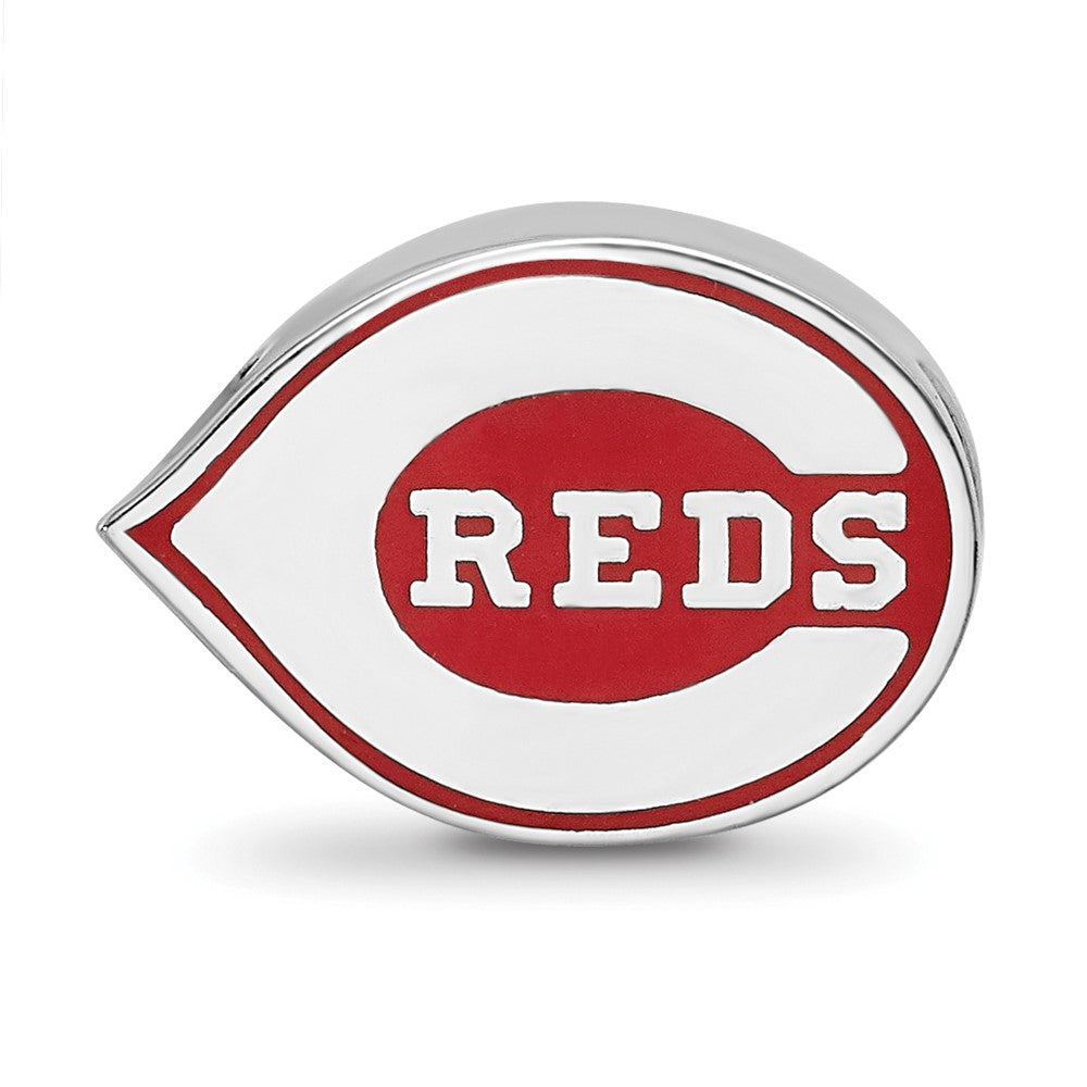 Sterling Silver Rhodium-plated MLB Cincinnati Reds Enameled Bead
