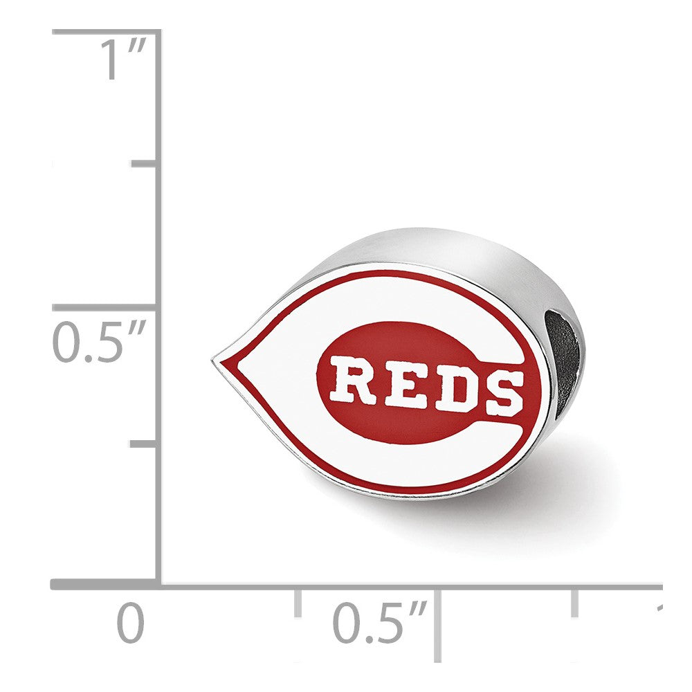 Sterling Silver Rhodium-plated MLB Cincinnati Reds Enameled Bead