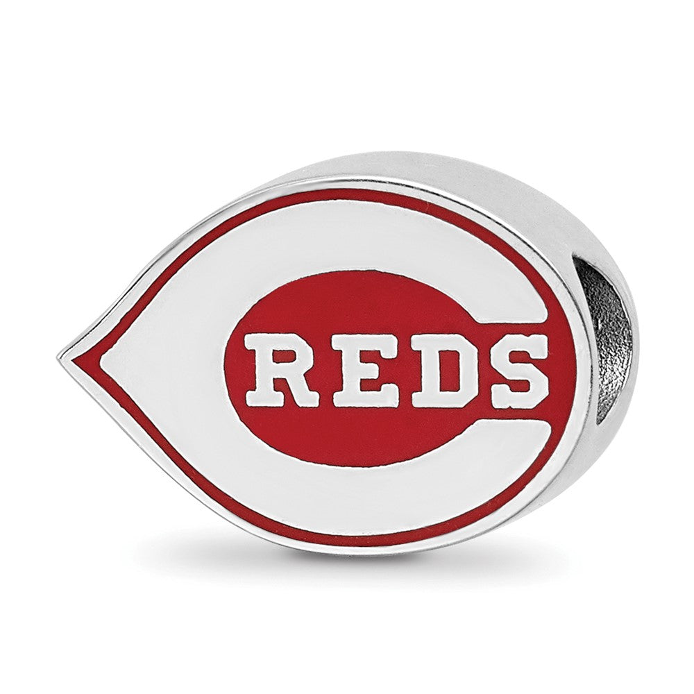 Sterling Silver Rhodium-plated MLB Cincinnati Reds Enameled Bead