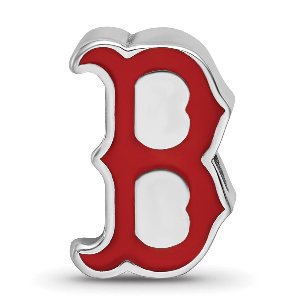 Sterling Silver Rhodium-plated MLB Boston Red Sox Letter B Enameled Bead