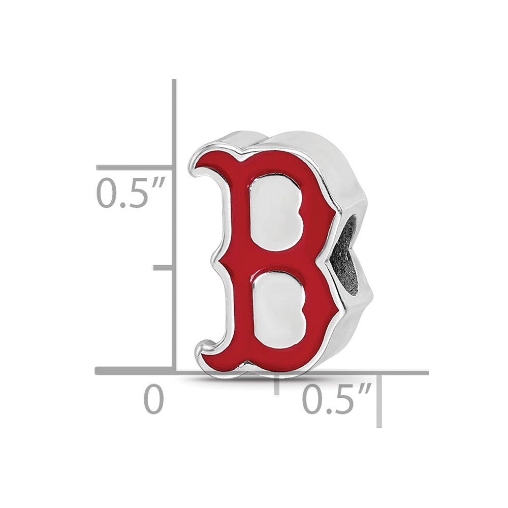 Sterling Silver Rhodium-plated MLB Boston Red Sox Letter B Enameled Bead