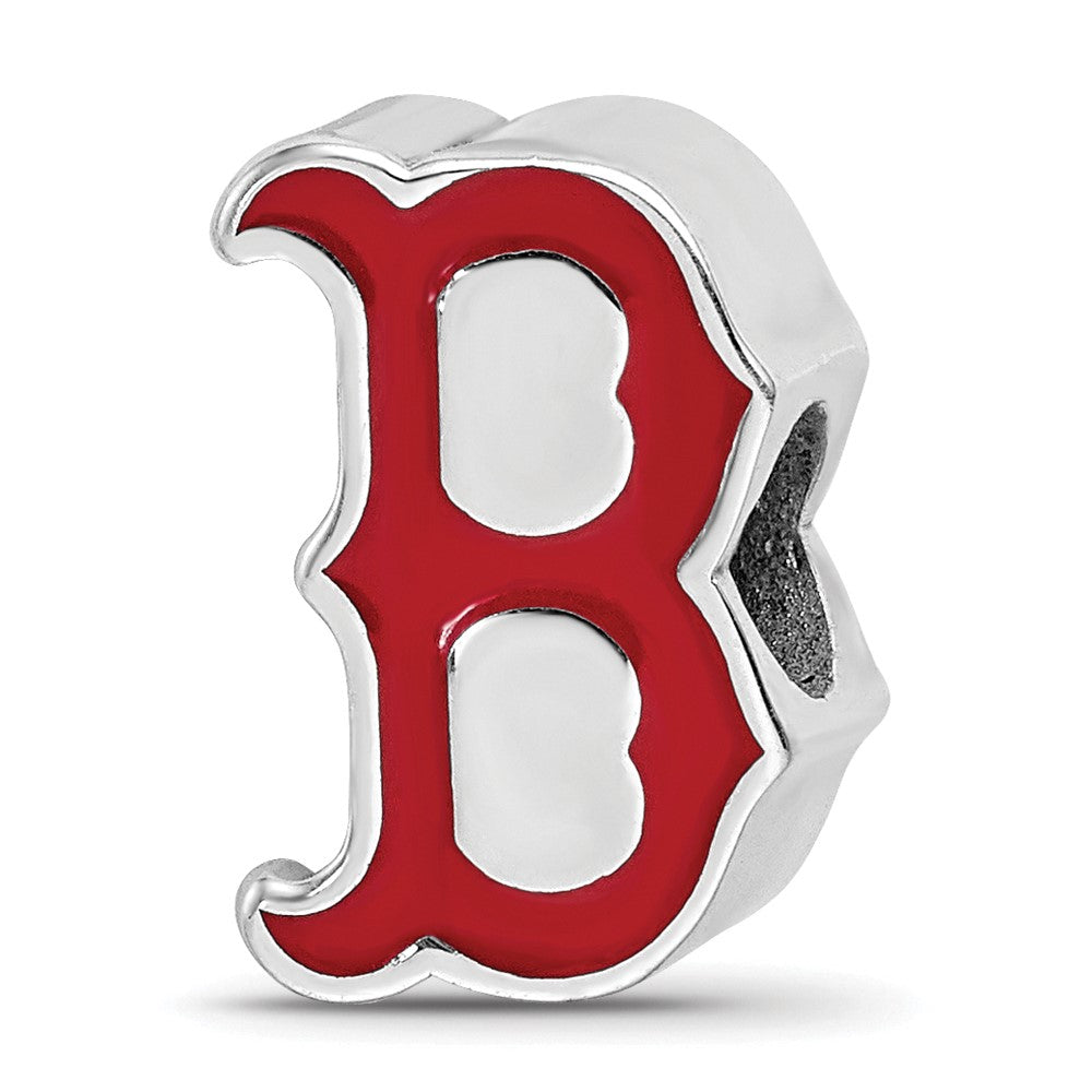 Sterling Silver Rhodium-plated MLB Boston Red Sox Letter B Enameled Bead