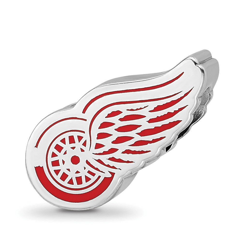 Sterling Silver Rhodium-plated NHL Detroit Red Wings Enameled Bead
