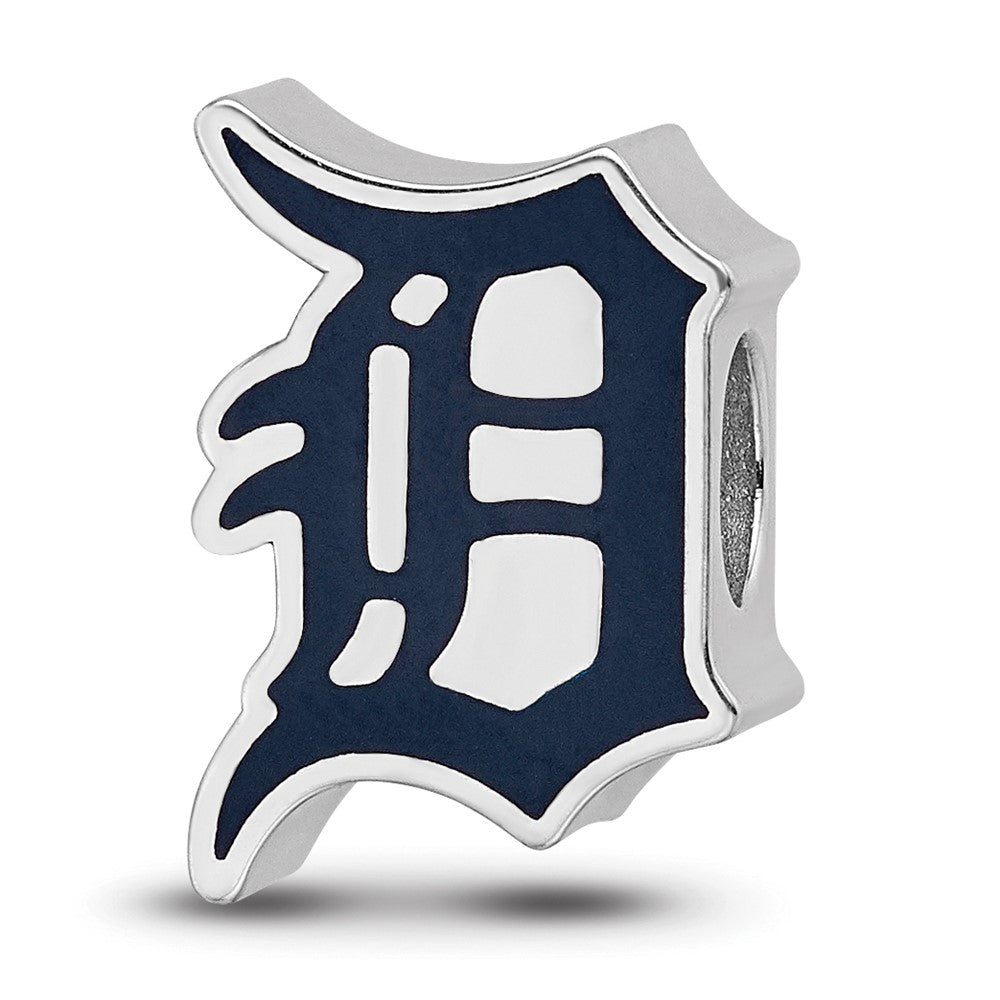 Sterling Silver Rhodium-plated MLB Detroit Tigers Letter D Enameled Bead