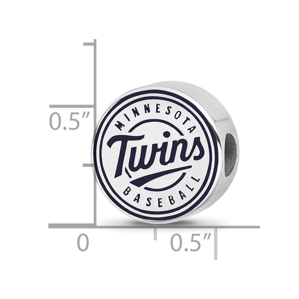 Sterling Silver Rhodium-plated MLB LogoArt Minnesota Twins Baseball Club Enameled Bead