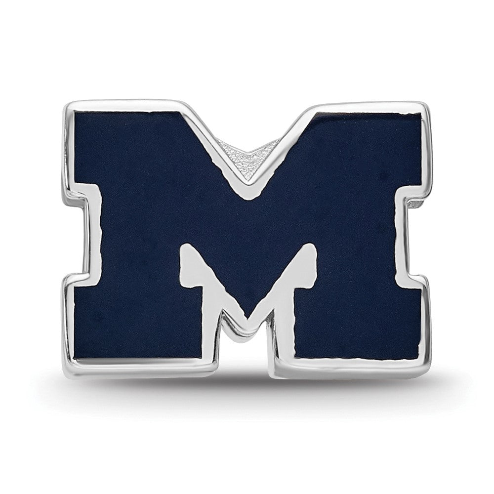 Sterling Silver Rhodium-plated University of Michigan Letter M Blue Enameled 1-sided Bead