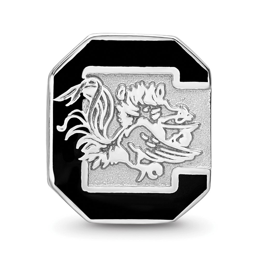 Sterling Silver Rhodium-plated University of South Carolina Enameled Logo Bead