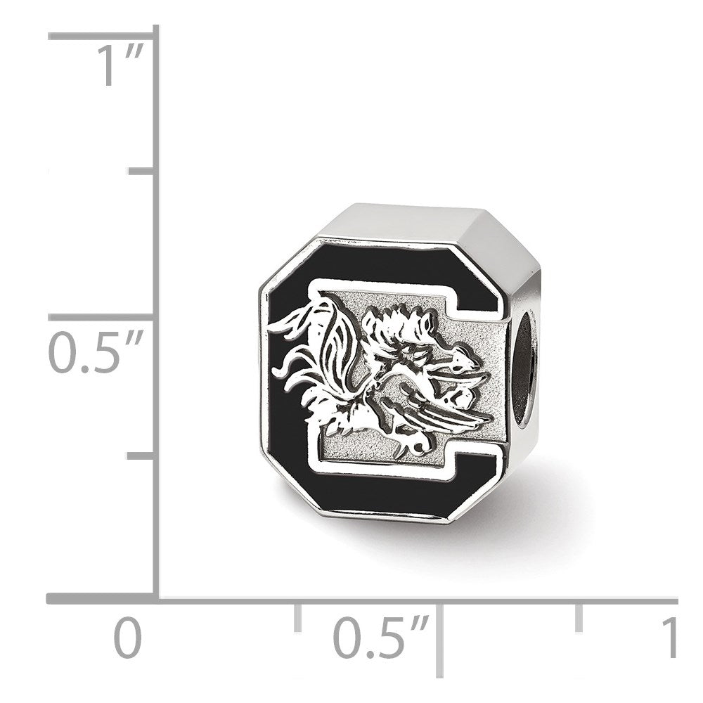 Sterling Silver Rhodium-plated University of South Carolina Enameled Logo Bead