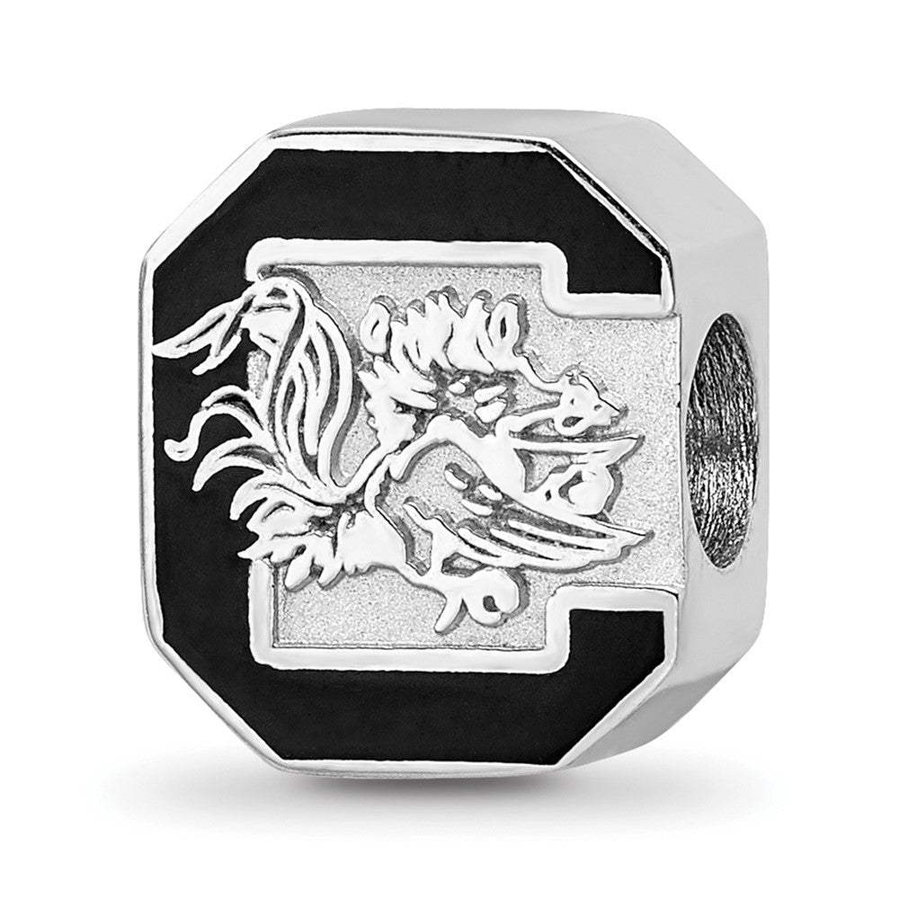 Sterling Silver Rhodium-plated University of South Carolina Enameled Logo Bead
