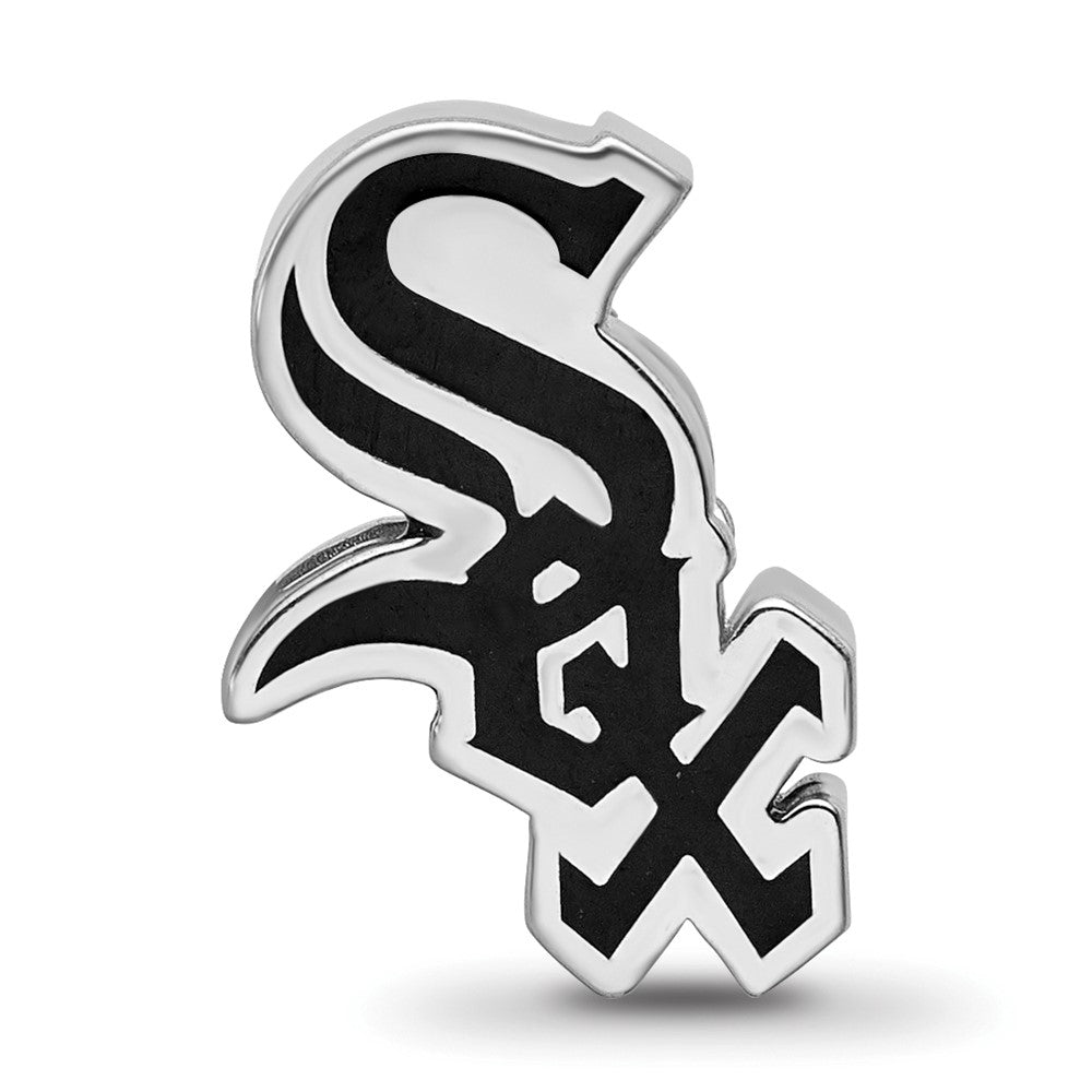 Sterling Silver Rhodium-plated MLB Chicago White Sox Enameled Bead