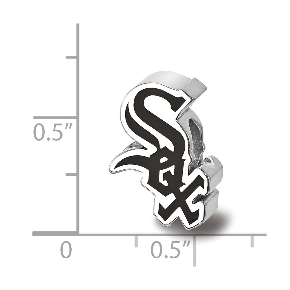 Sterling Silver Rhodium-plated MLB Chicago White Sox Enameled Bead
