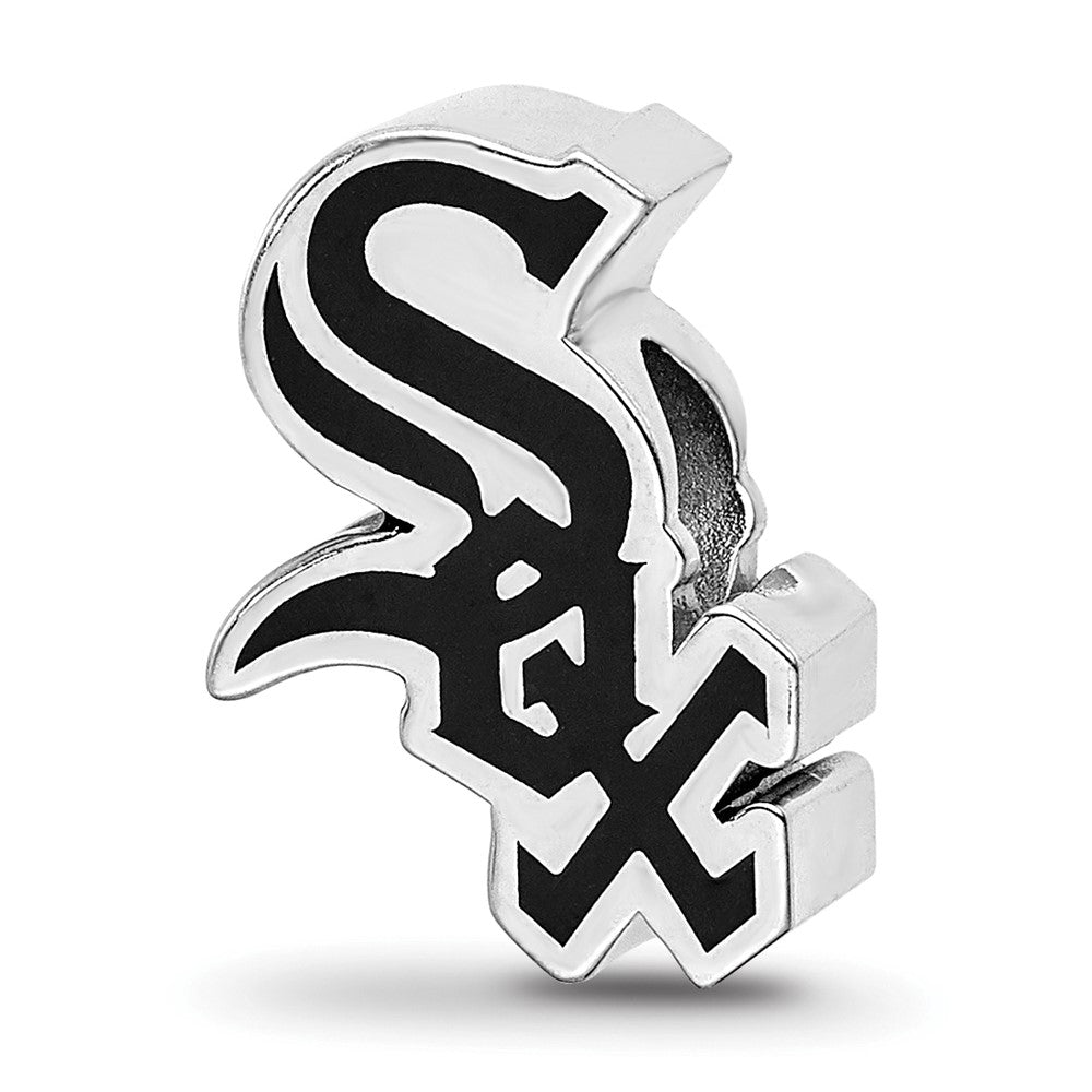Sterling Silver Rhodium-plated MLB Chicago White Sox Enameled Bead