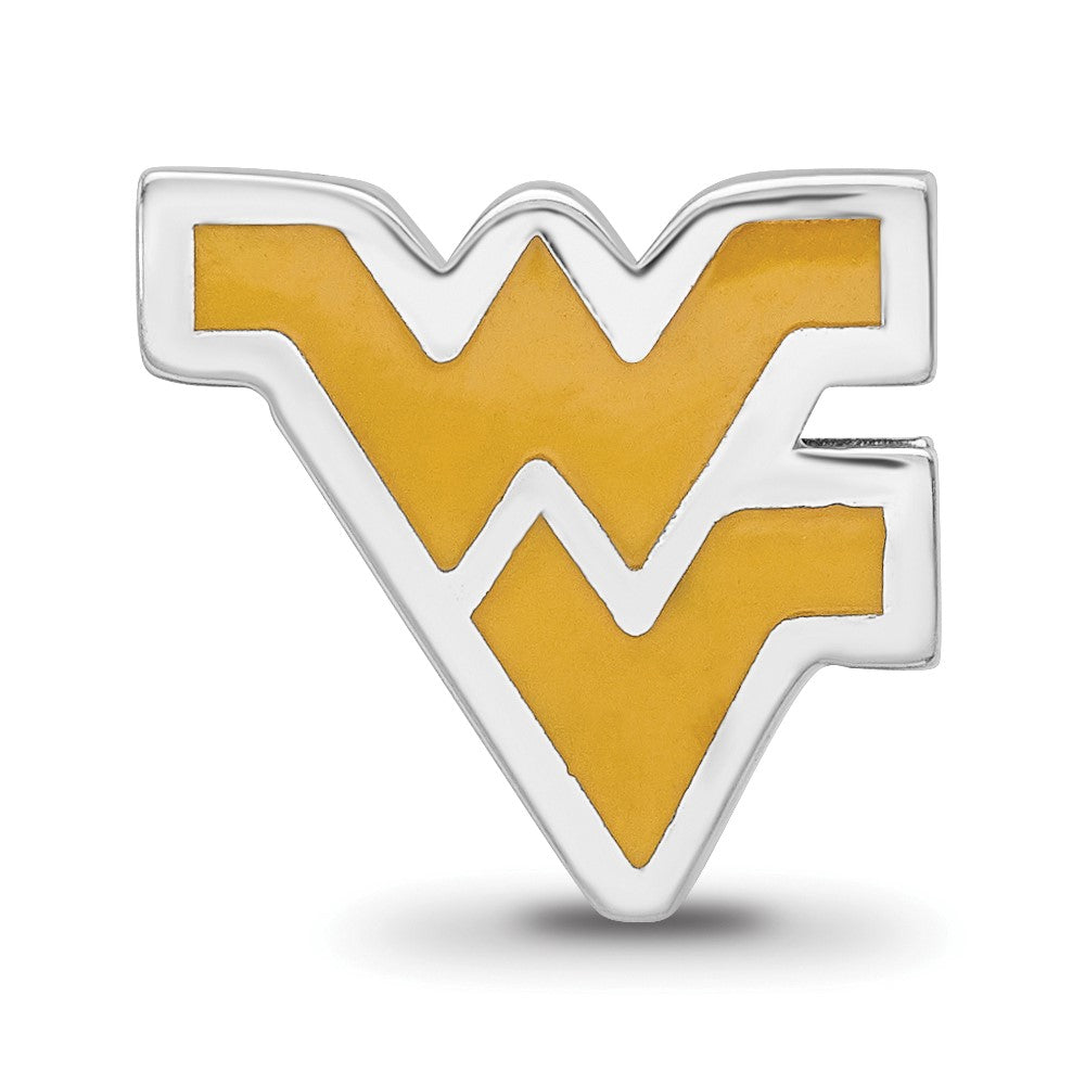 Sterling Silver Rhodium-plated West Virginia University W-V Enameled Logo Bead