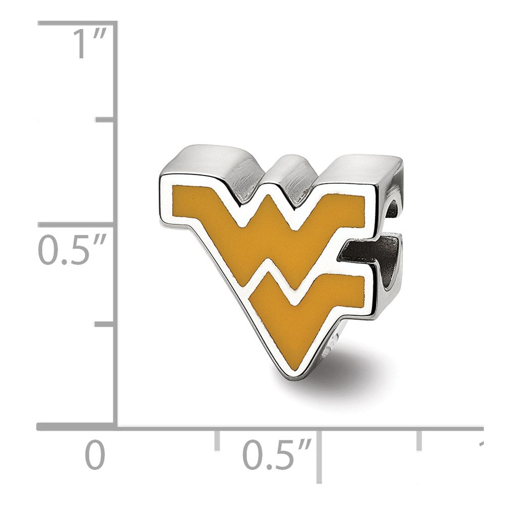 Sterling Silver Rhodium-plated West Virginia University W-V Enameled Logo Bead