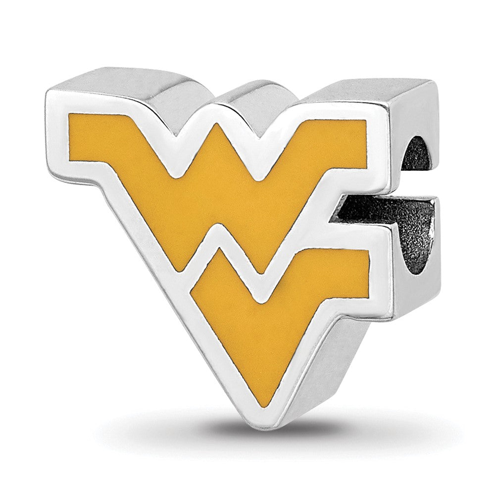 Sterling Silver Rhodium-plated West Virginia University W-V Enameled Logo Bead