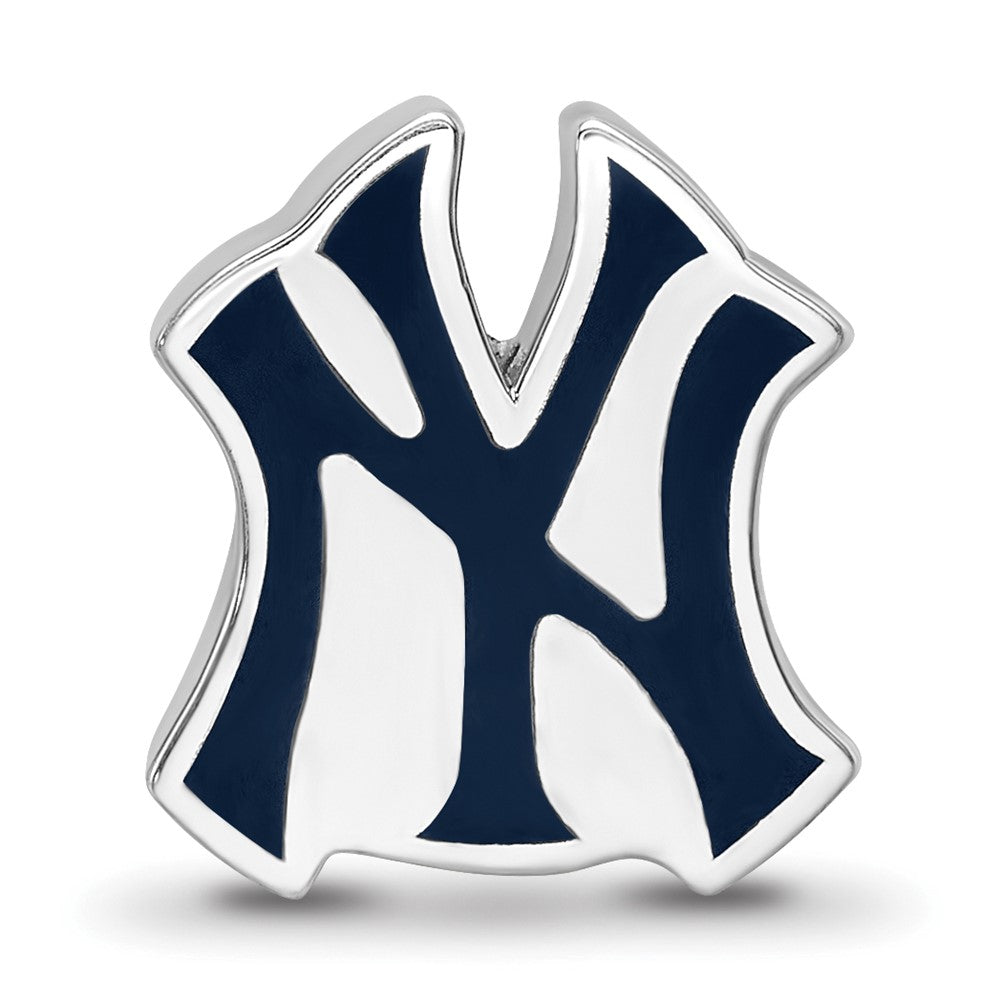 Sterling Silver Rhodium-plated MLB New York Yankees N-Y Enameled Bead
