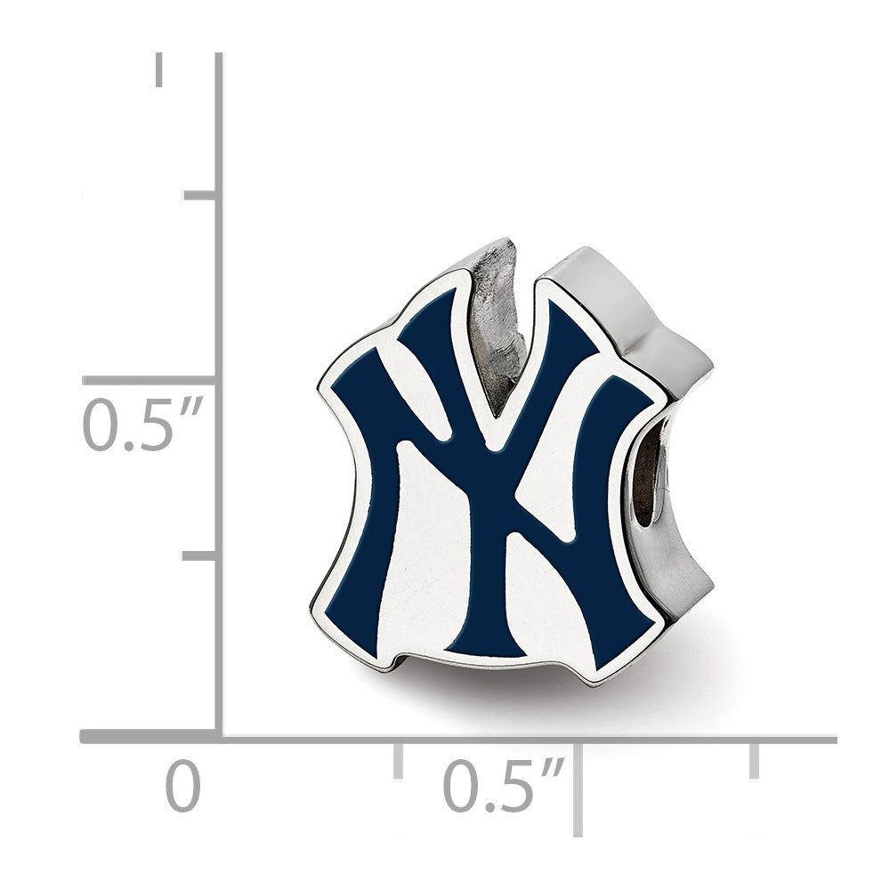 Sterling Silver Rhodium-plated MLB New York Yankees N-Y Enameled Bead