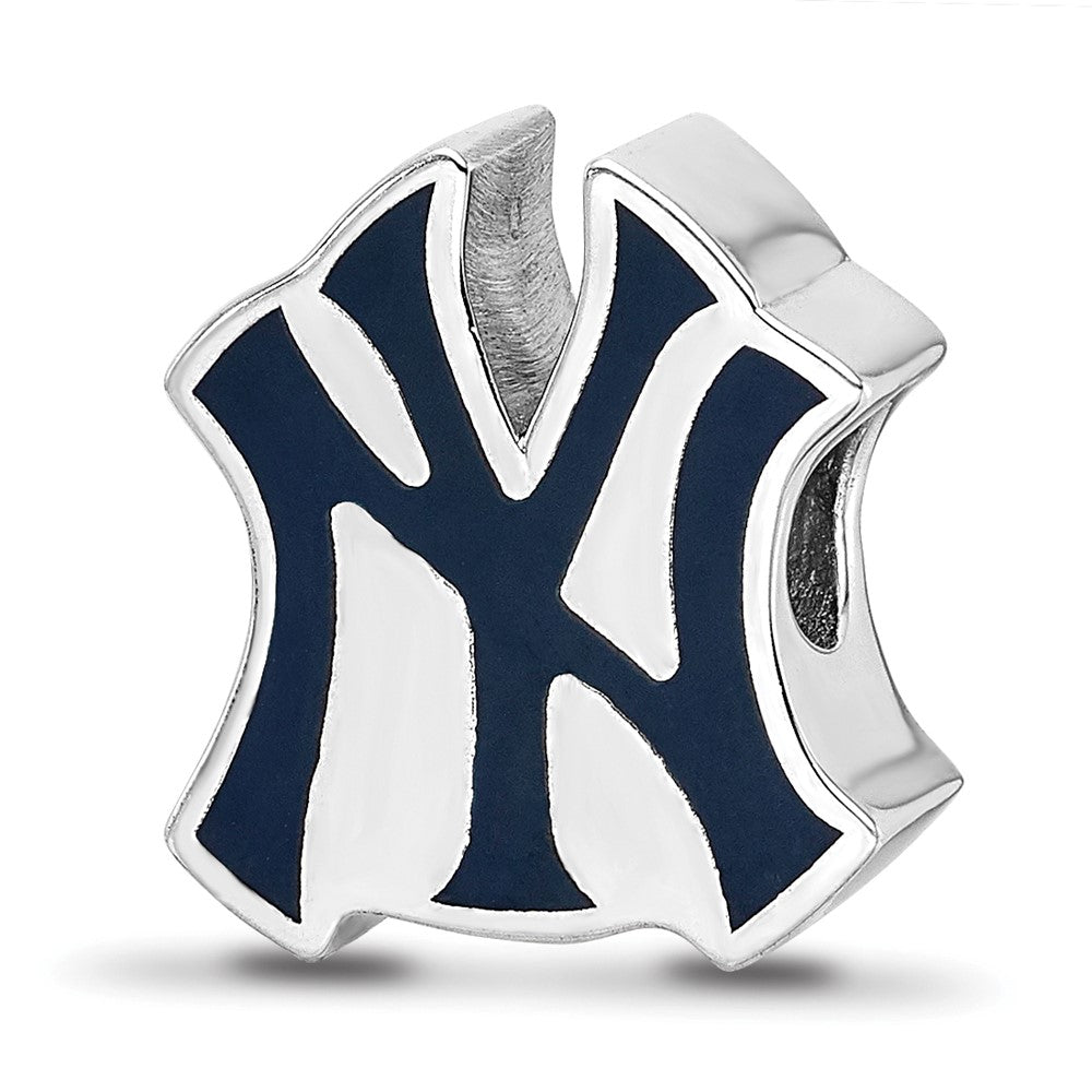 Sterling Silver Rhodium-plated MLB New York Yankees N-Y Enameled Bead