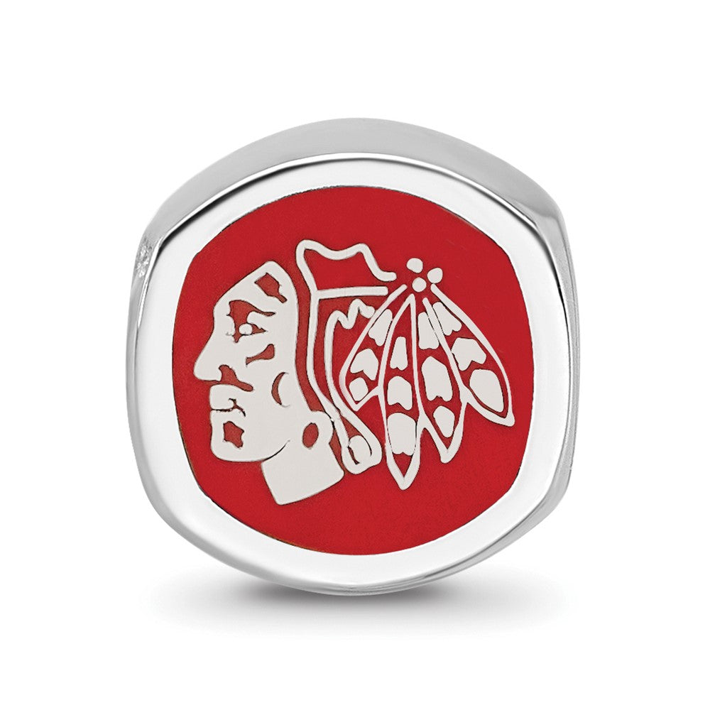 Sterling Silver Rhodium-plated NHL Chicago Blackhawks Double Logo Enameled Bead