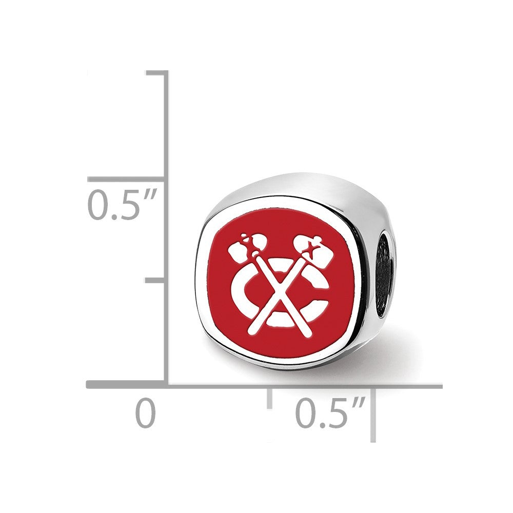 Sterling Silver Rhodium-plated NHL Chicago Blackhawks Double Logo Enameled Bead