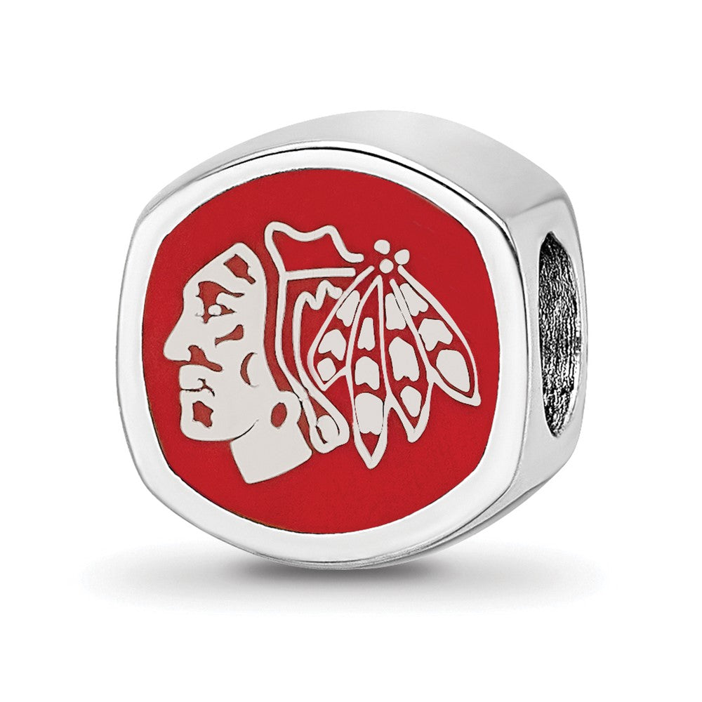 Sterling Silver Rhodium-plated NHL Chicago Blackhawks Double Logo Enameled Bead