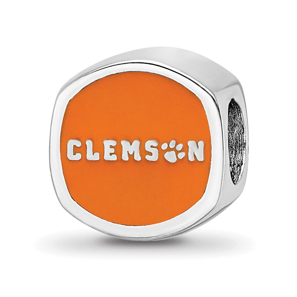 Sterling Silver Rhodium-plated Clemson University Tiger Paw Enameled Bead