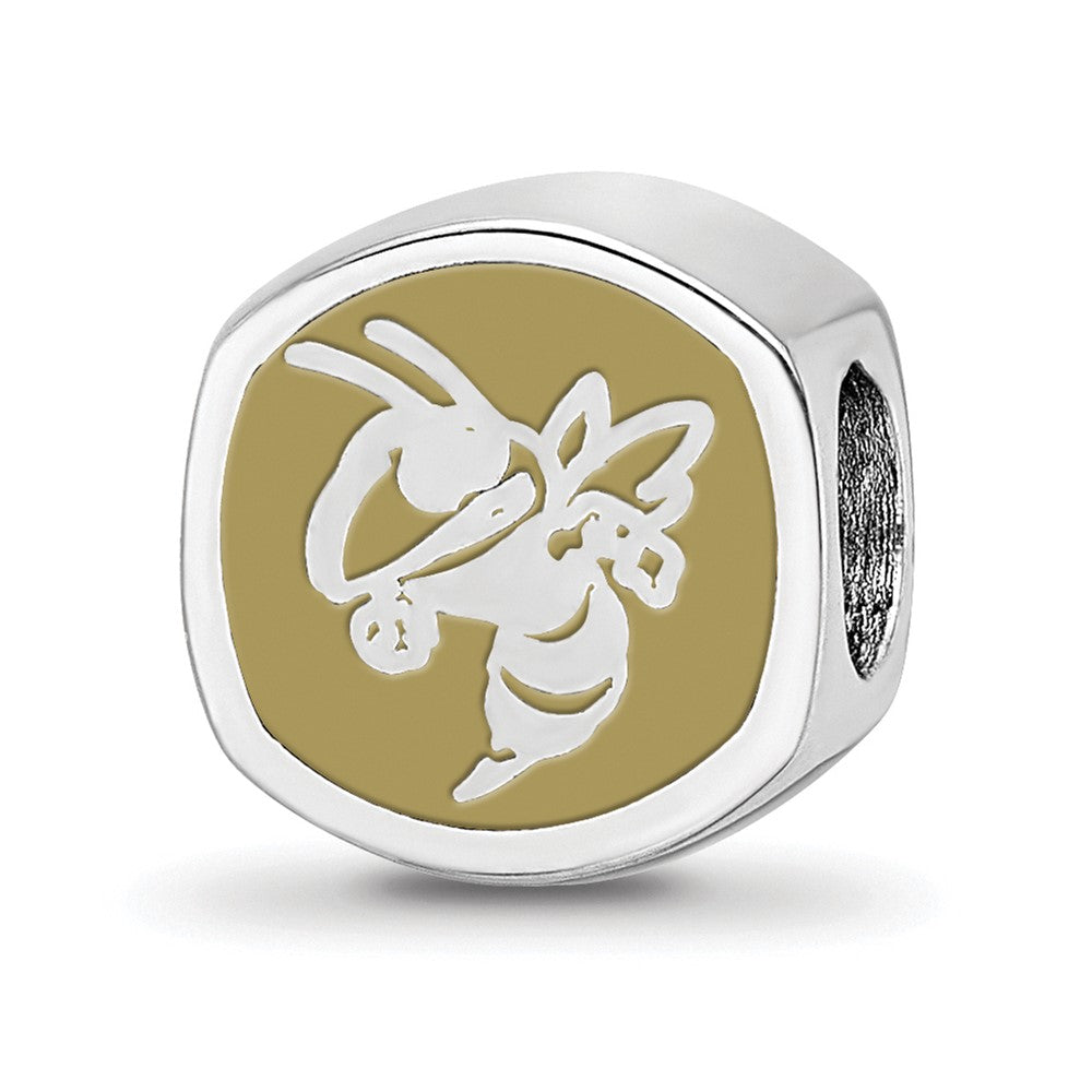 Sterling Silver Rhodium-plated LogoArt Georgia Institute of Technology Double Logo Enameled Bead