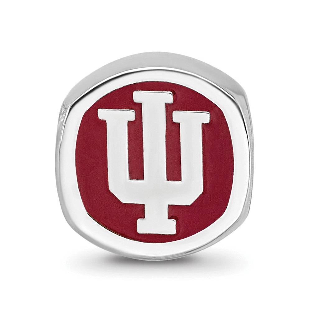 Sterling Silver Rhodium-plated Indiana University Block I-U Enameled Logo Bead