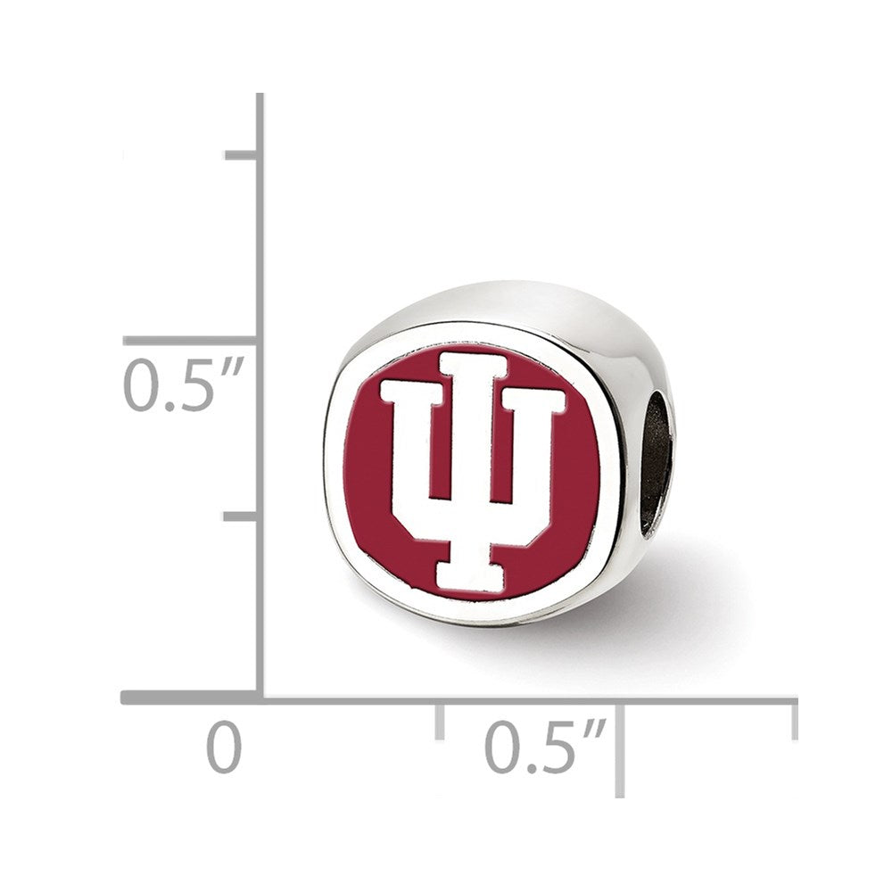 Sterling Silver Rhodium-plated Indiana University Block I-U Enameled Logo Bead