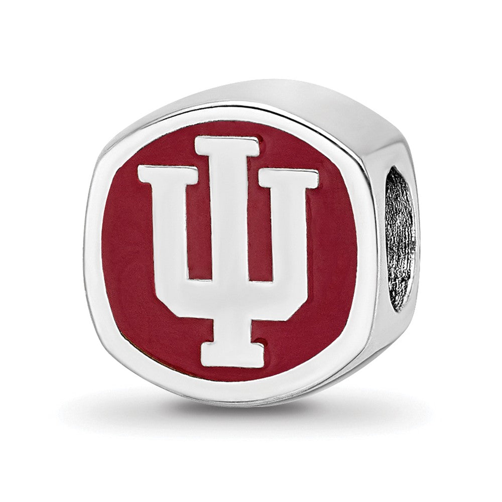 Sterling Silver Rhodium-plated Indiana University Block I-U Enameled Logo Bead