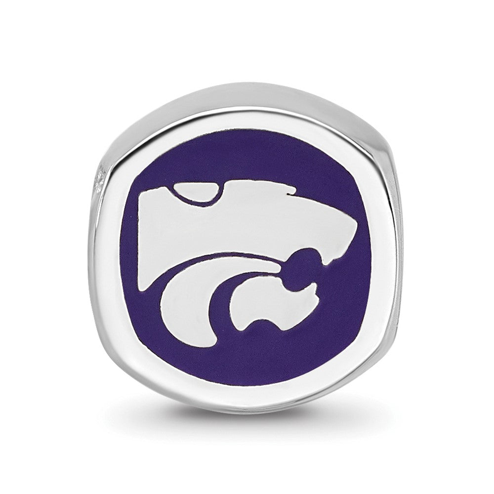 Sterling Silver Rhodium-plated Kansas State University Enameled Double Logo Bead