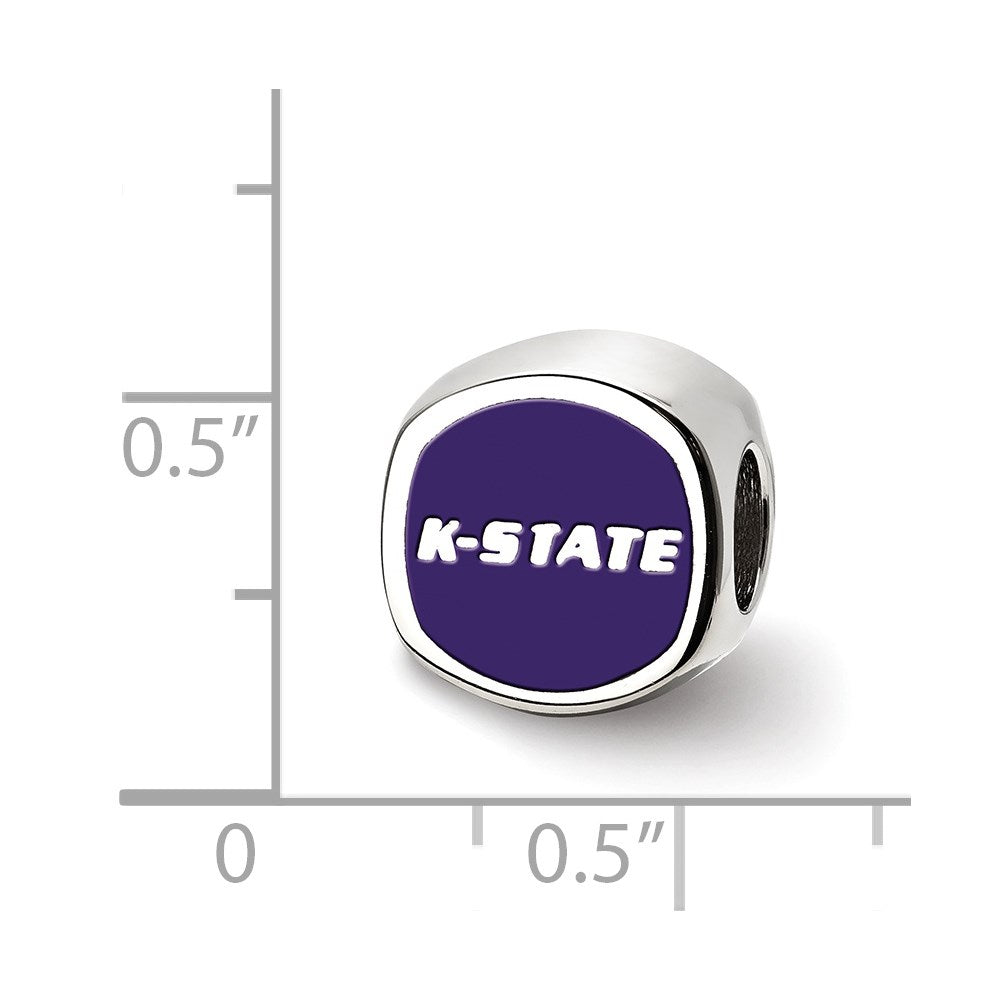 Sterling Silver Rhodium-plated Kansas State University Enameled Double Logo Bead