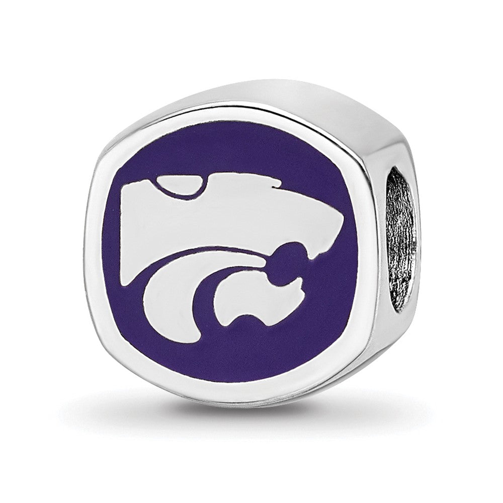 Sterling Silver Rhodium-plated Kansas State University Enameled Double Logo Bead