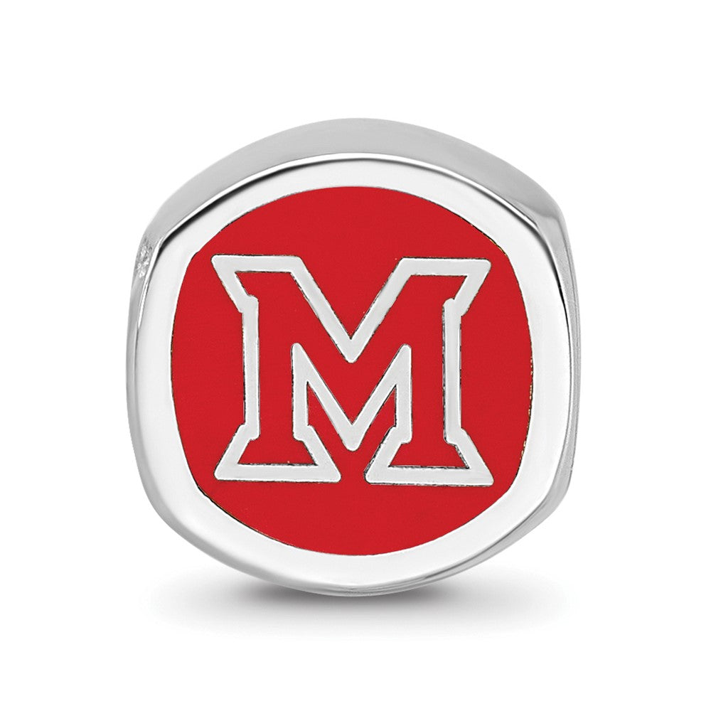 Sterling Silver Rhodium-plated Miami University Ohio Double Logo Enameled Bead