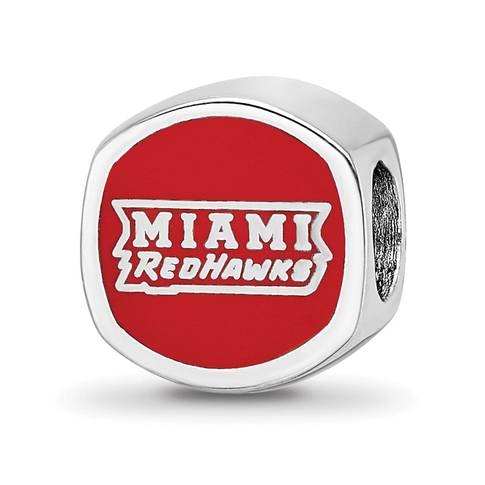 Sterling Silver Rhodium-plated Miami University Ohio Double Logo Enameled Bead