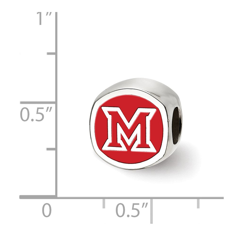 Sterling Silver Rhodium-plated Miami University Ohio Double Logo Enameled Bead