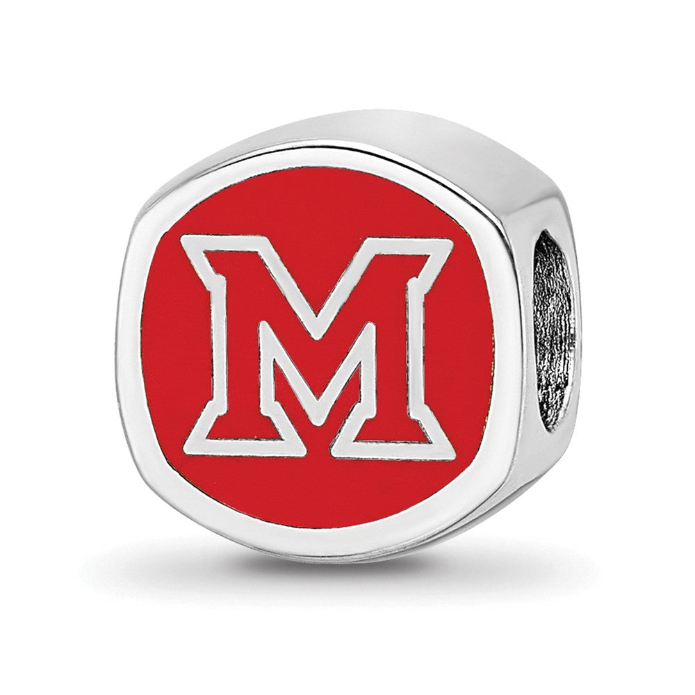 Sterling Silver Rhodium-plated Miami University Ohio Double Logo Enameled Bead