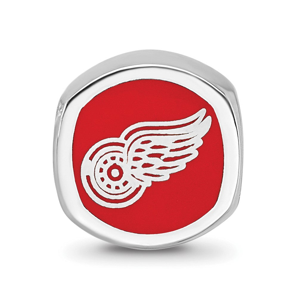 Sterling Silver Rhodium-plated NHL Detroit Red Wings Double Logo Enameled Bead