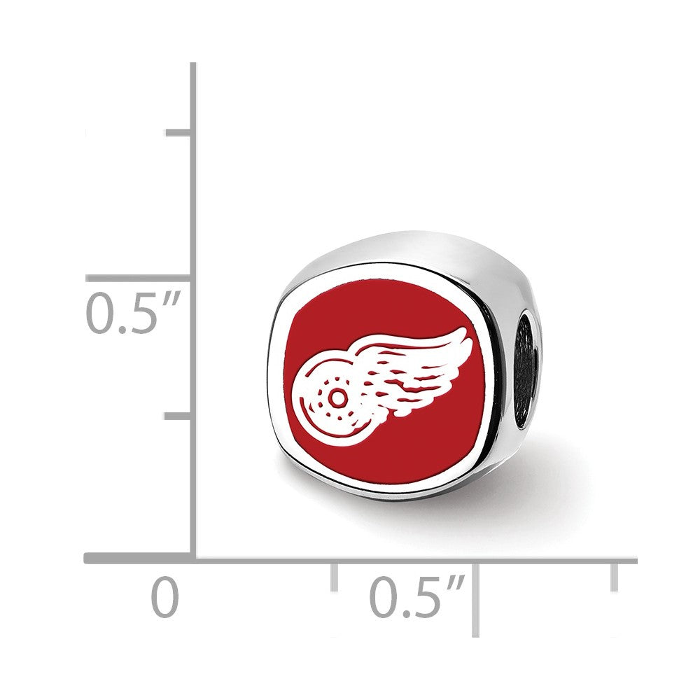 Sterling Silver Rhodium-plated NHL Detroit Red Wings Double Logo Enameled Bead