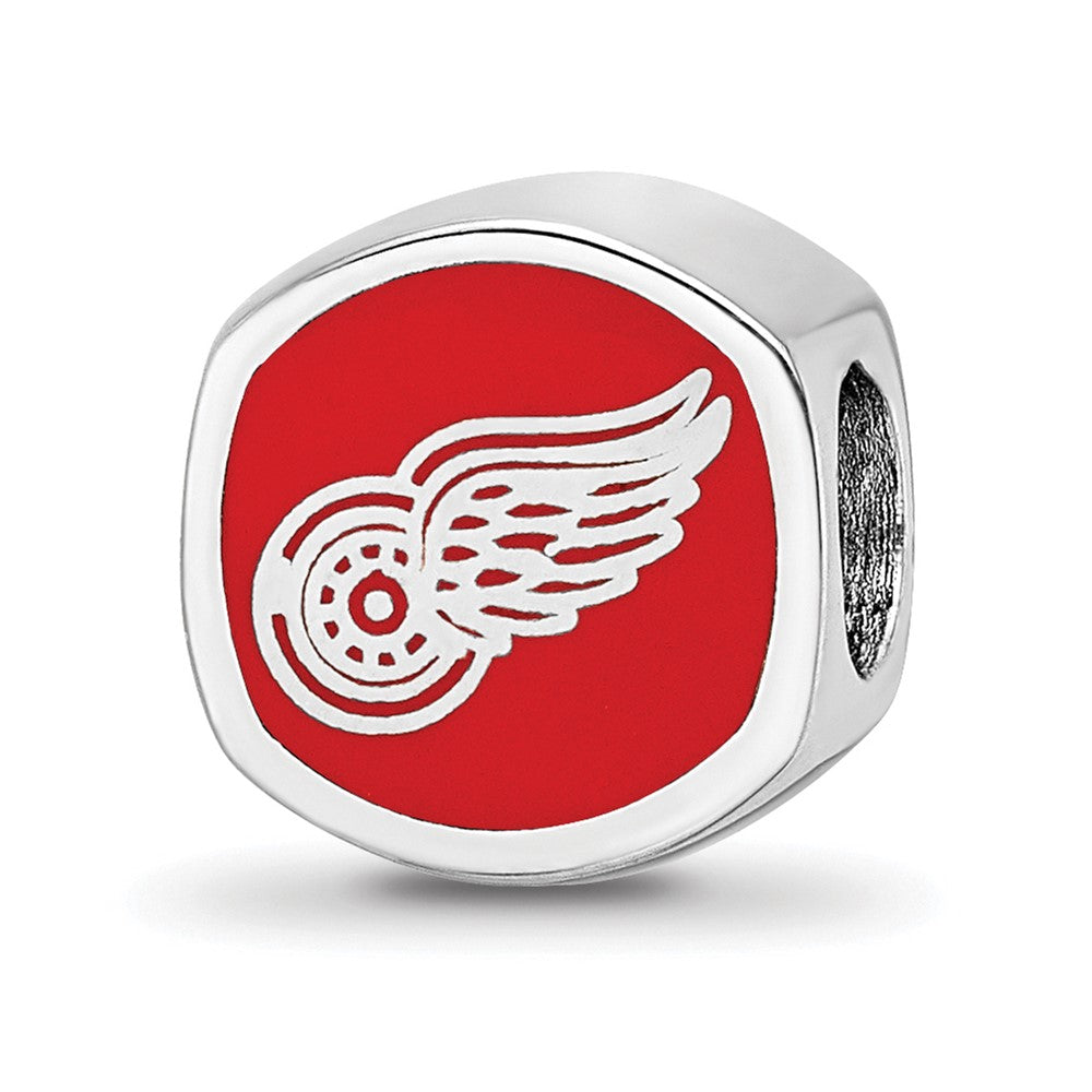 Sterling Silver Rhodium-plated NHL Detroit Red Wings Double Logo Enameled Bead