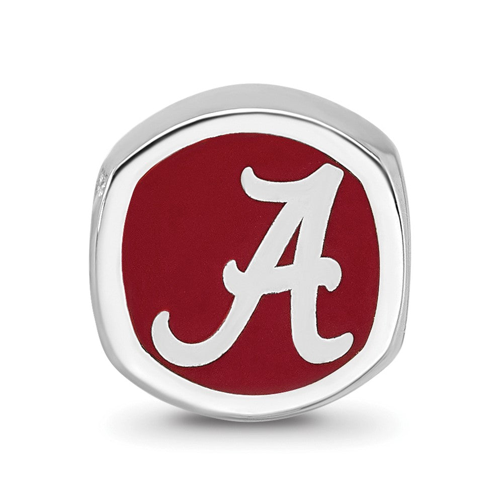 Sterling Silver Rhodium-plated University of Alabama Enameled Double Logo Bead