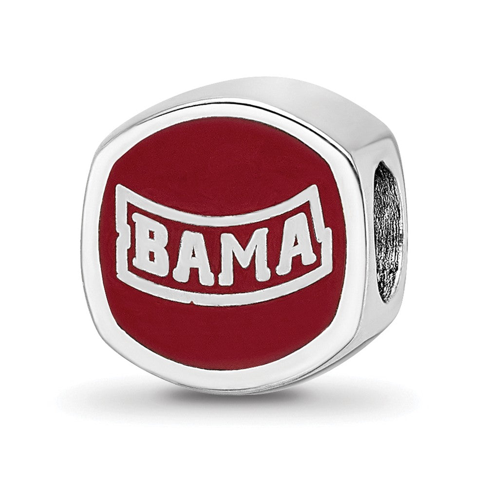 Sterling Silver Rhodium-plated University of Alabama Enameled Double Logo Bead