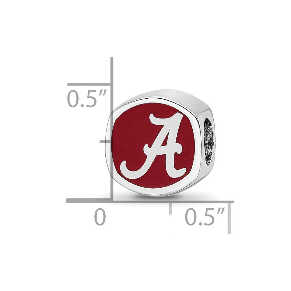 Sterling Silver Rhodium-plated University of Alabama Enameled Double Logo Bead
