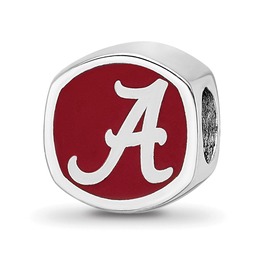 Sterling Silver Rhodium-plated University of Alabama Enameled Double Logo Bead