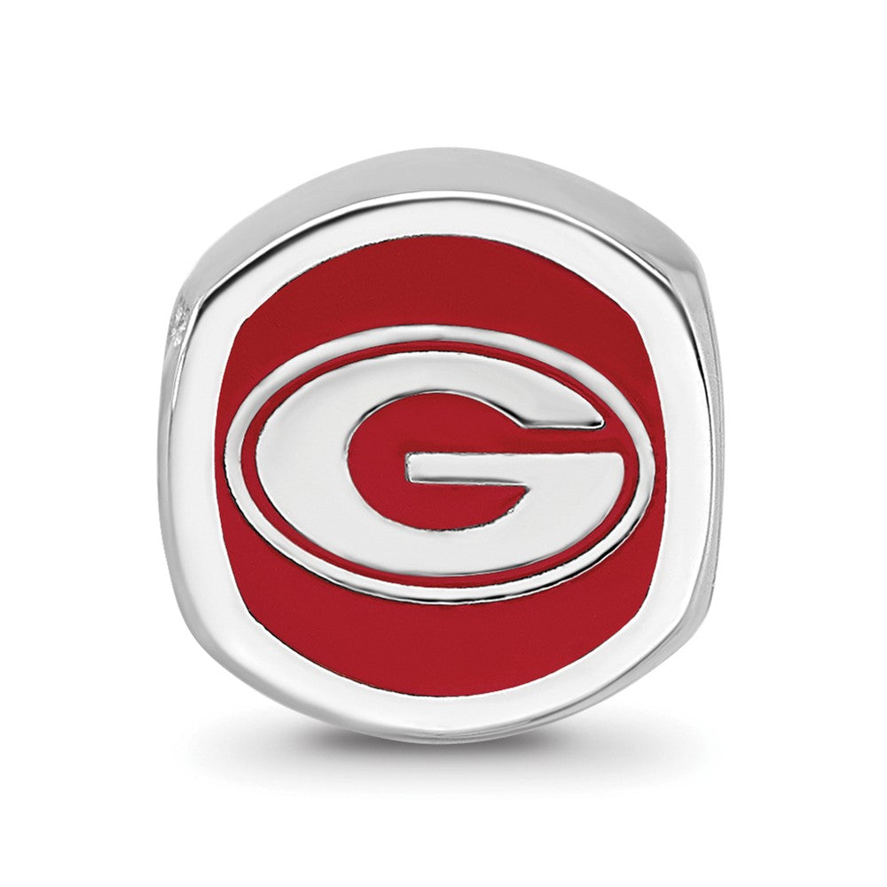 Sterling Silver Rhodium-plated University of Georgia Enameled Double Logo Bead