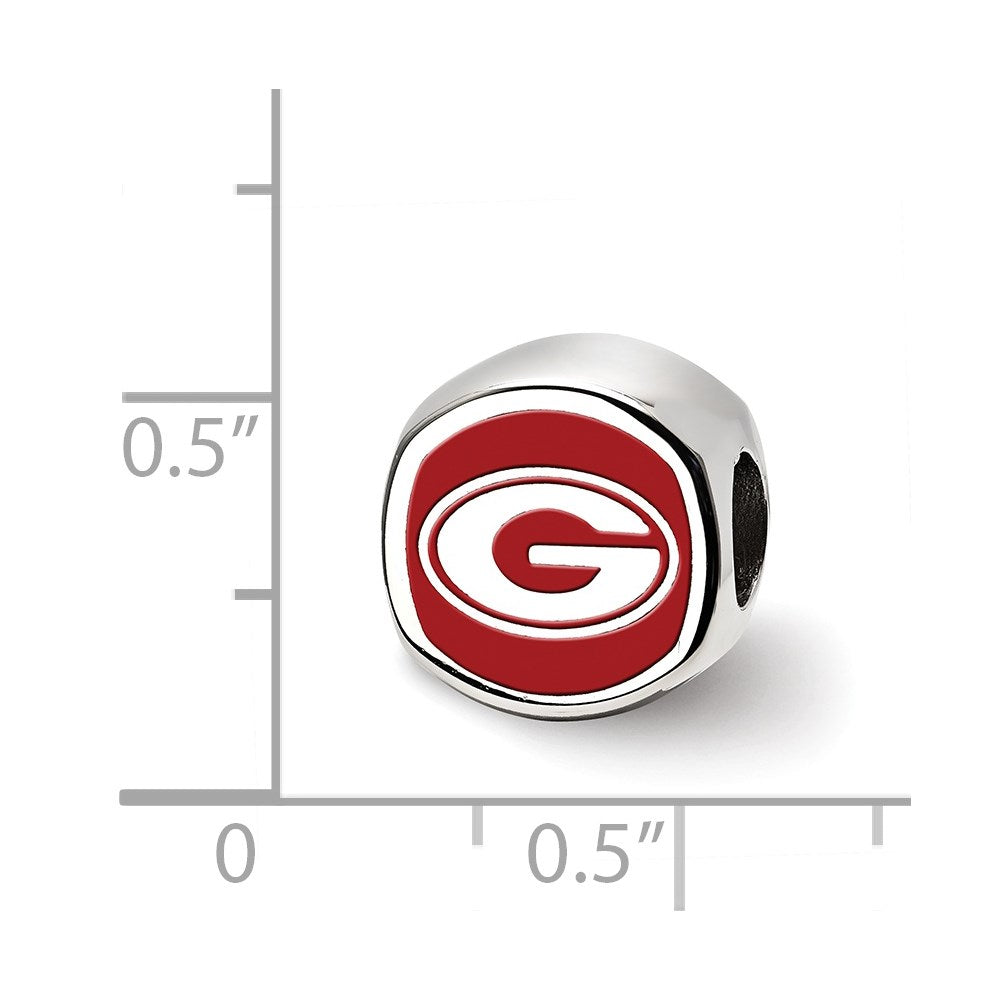Sterling Silver Rhodium-plated University of Georgia Enameled Double Logo Bead