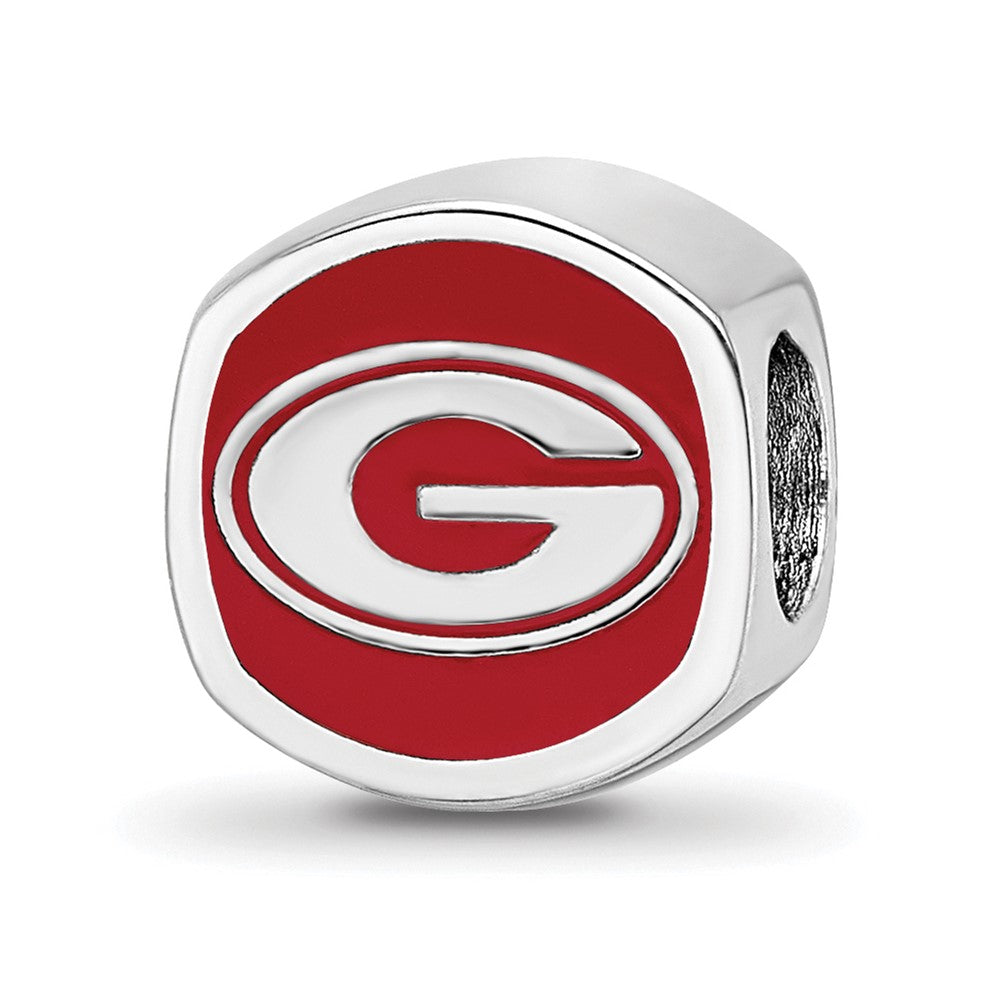 Sterling Silver Rhodium-plated University of Georgia Enameled Double Logo Bead