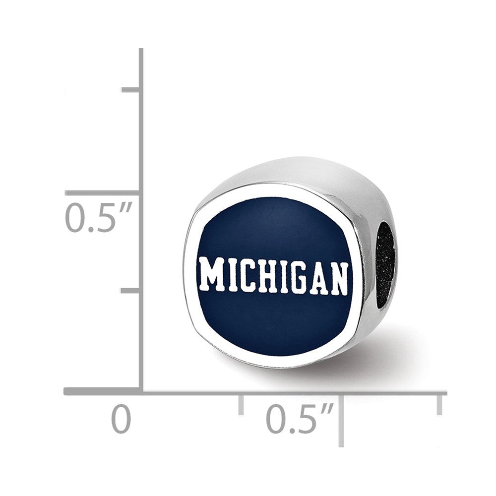 Sterling Silver Rhodium-plated University of Michigan Double Logo Blue Enameled Bead